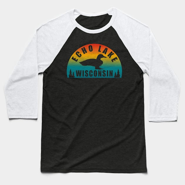 Echo Lake Northern Wisconsin Sunset Loon Baseball T-Shirt by BirdsEyeWorks